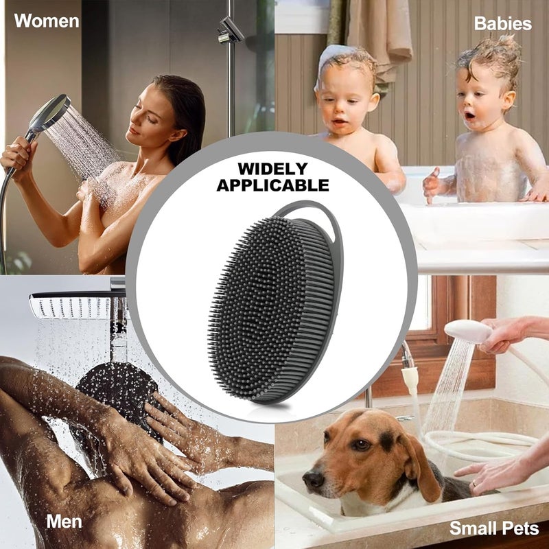 HAYSNA 2 Pack Silicone Body Scrubber, Loofah Double-Sided Body Brush,Shower Scrubber and Scalp Massager Shampoo Brush for Sensitive Kids Women Men All Kinds of Skin (Green & Gray) - Image 2